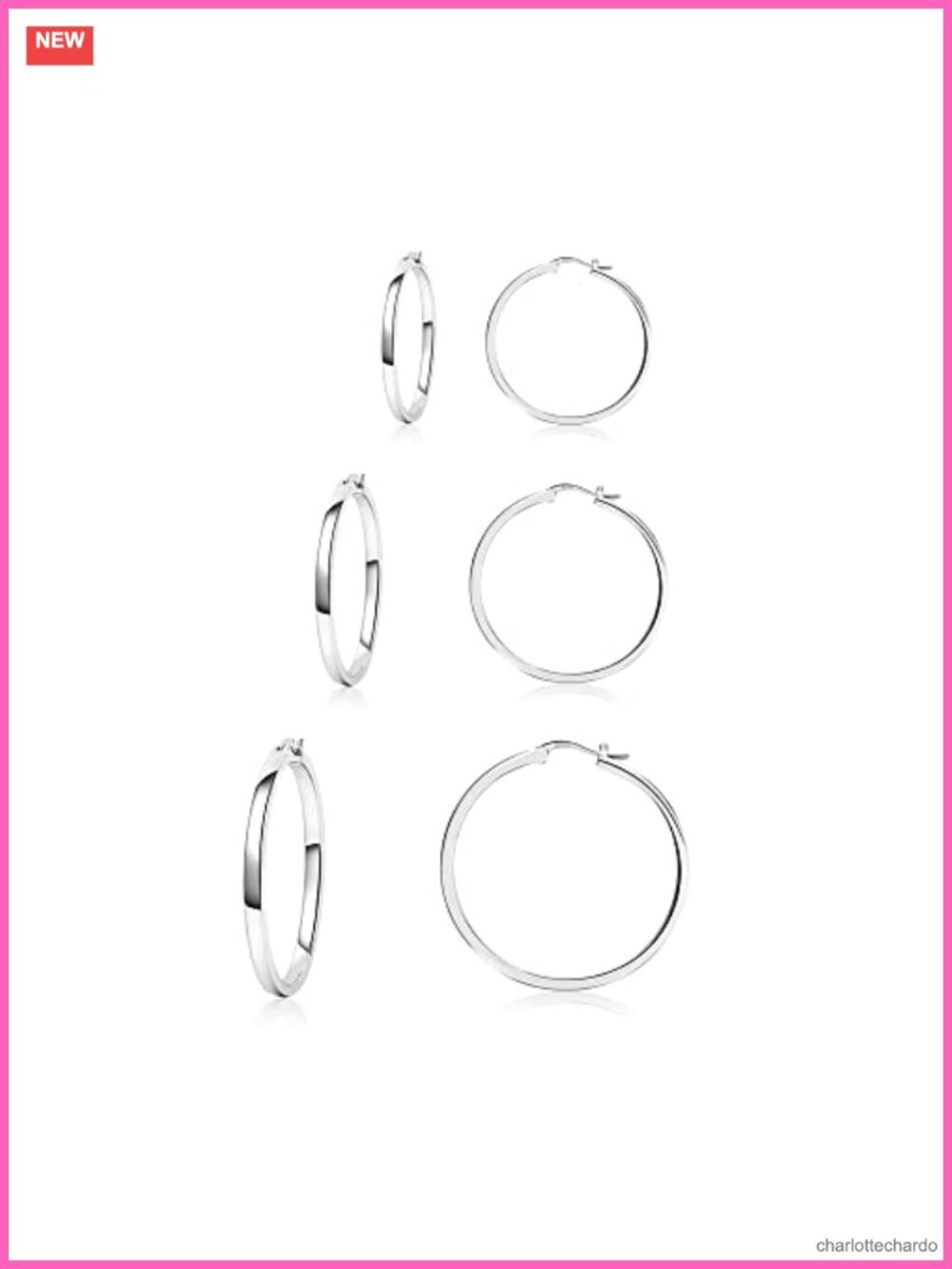 925 Sterling Silver Hoop Earrings Set of 3 Hypoallergenic Women